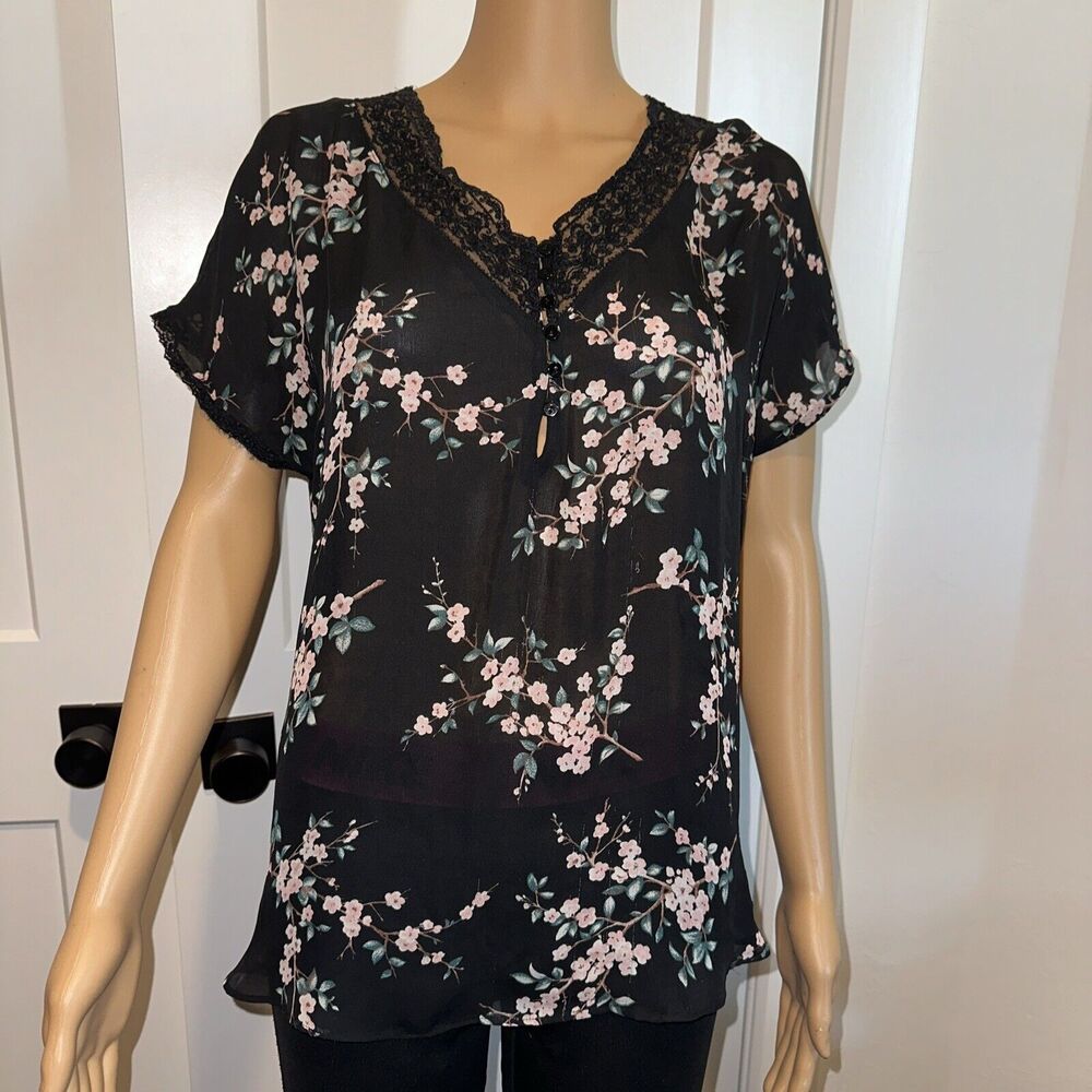 Zara Basics Collection Chiffon Floral Lace Blouse Medium
